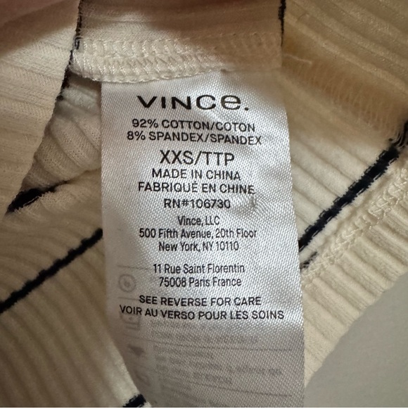 Vince Ribbed Elbow Sleeve Top XXS NWT Cream Blue Luxury Knit Tee - Picture 8 of 13